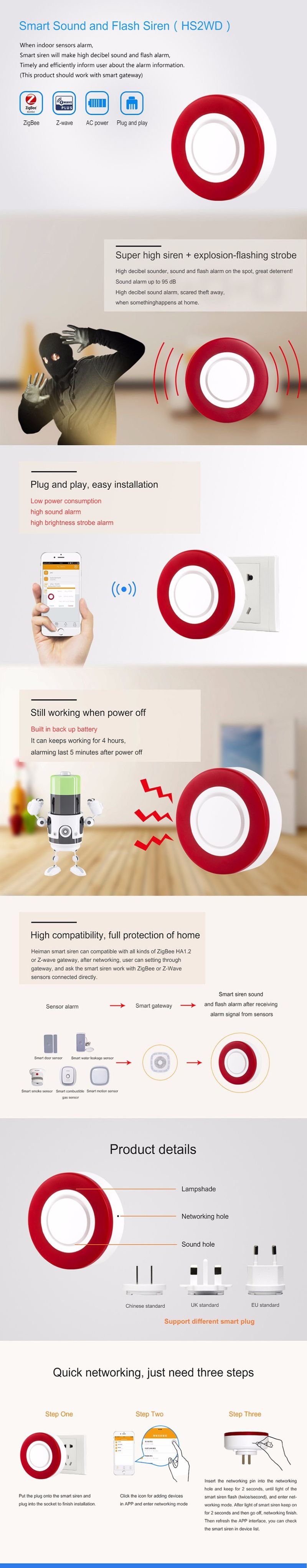 uya Smart Zigbee3.0 Strobe Flash Sirene hreaten hief 95DB Big Sounds Alarmierend Funktioniert mit Home Assistant und_voghion.com