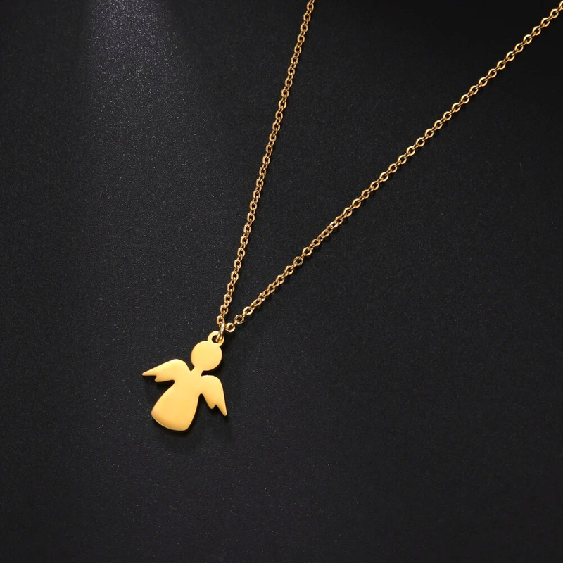 Amaxer New Mini Stainless Steel Vintage Cherub Angel Sky Wing Chain Necklace Pray Good Luck Amulet Aesthetic Jewelry Gift_voghion.com