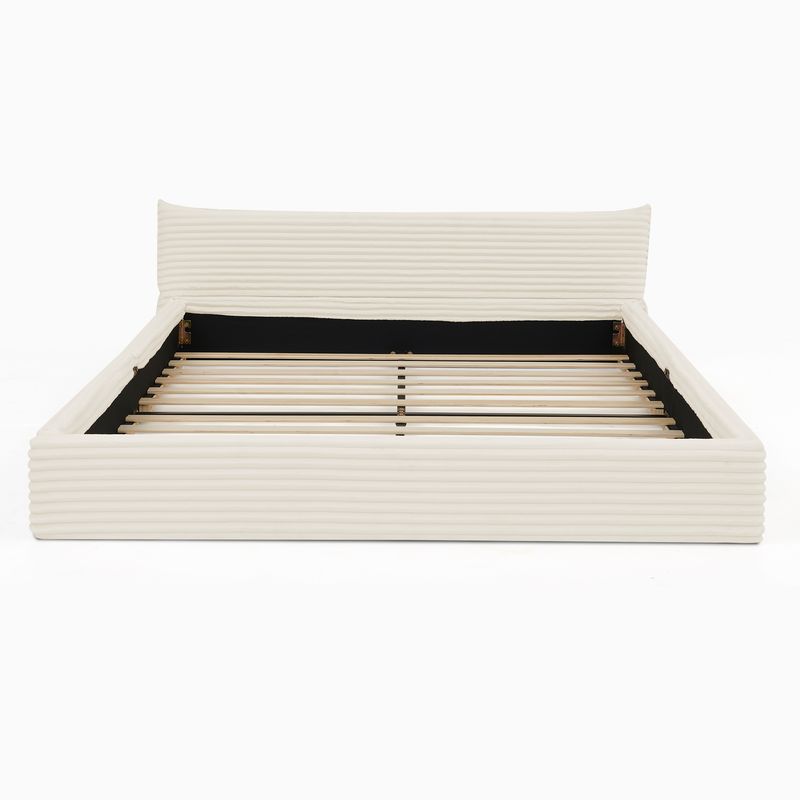 Doppelbett 140x200cm, Samt-Chenille-Bezug, Eukalyptusholz, Beige_voghion.com