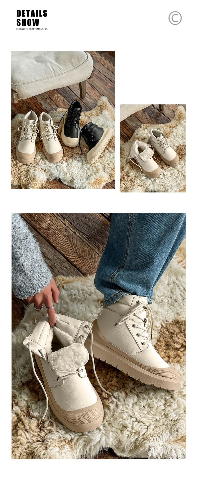 Unisex Winter Boots With Faux Fur Lining, Waterproof & Slip-Resistant, Comfortable Thick-Soled Casual Shoes For Men And Women_voghion.com