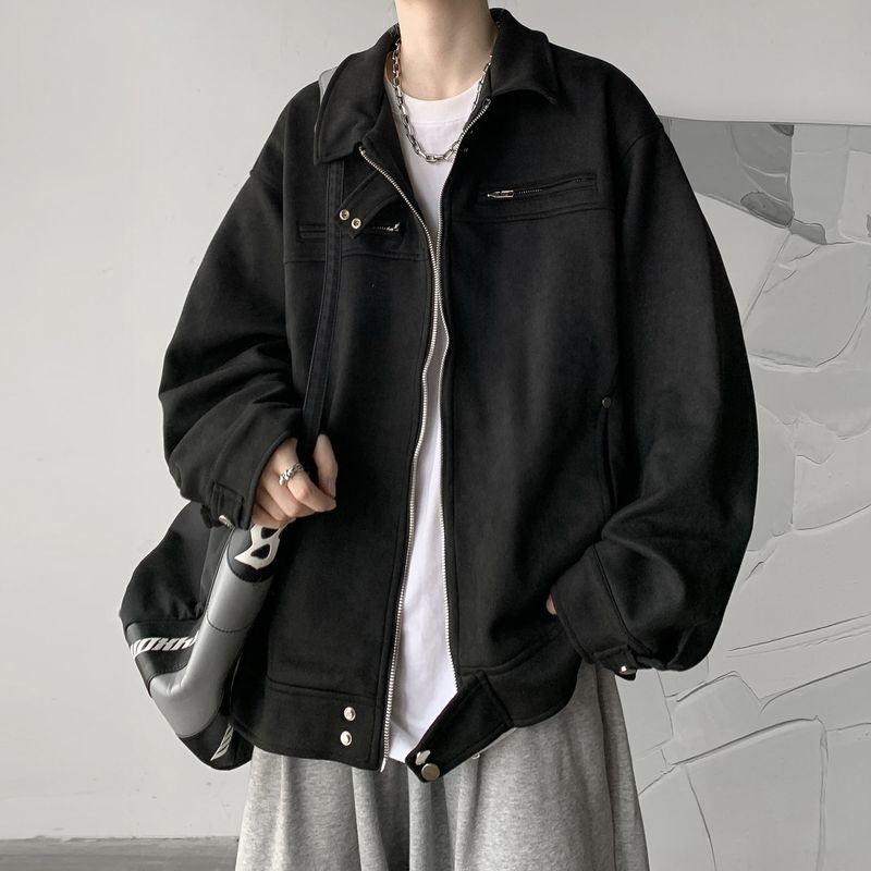 American Style Dark Gray Suede For Men's Autumn And Winter Thick Trendy Brand High-End New Jacket_voghion.com