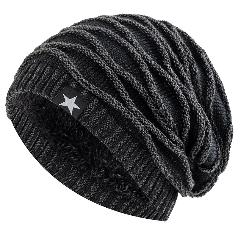 Nuovo unisex slouchy aggiungi foderato in pelliccia per uomo e donna berretto caldo berretto casual stella a cinque punte decor cappelli invernali lavorati a maglia_voghion.com