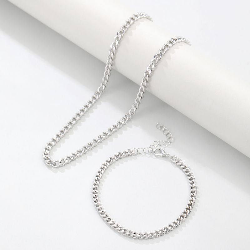 Fashion All-match Chain Bracelet Necklace Two-piece Unisex Punk Hip-hop Clavicle Chain suit Jewelry_voghion.com