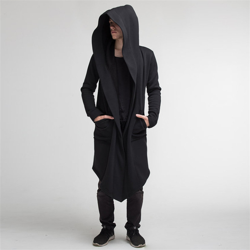 Cappotto da uomo cappotto lungo cardigan mantella con cappuccio_voghion.com