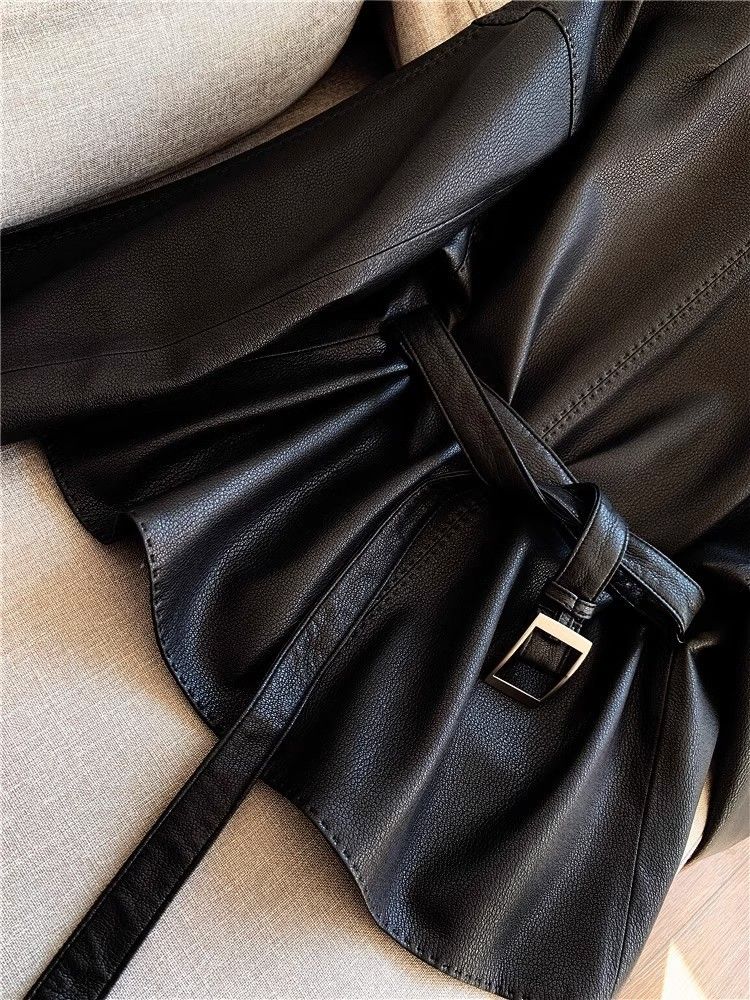 Women's Clothing retro leather jacket short fashion spring and autumn leather jacket small size slim and stylish Outerwear_voghion.com