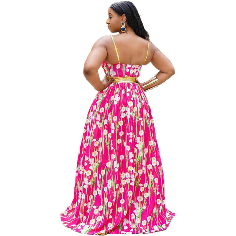 Women's halter print lace-up side-open dress_voghion.com
