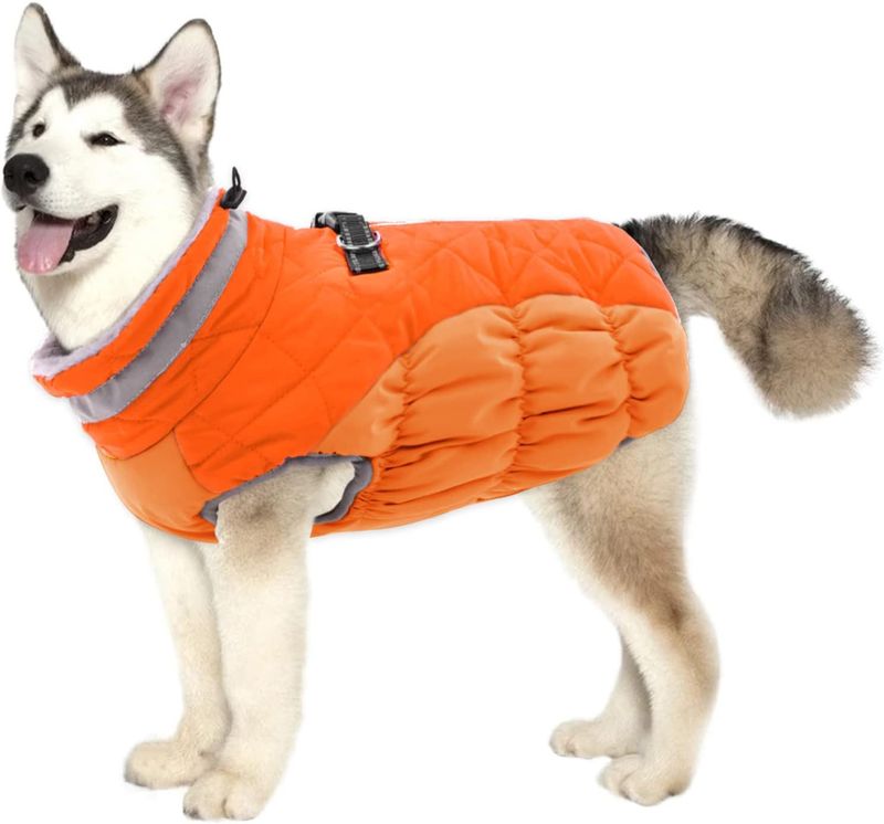 Giacca invernale in cotone spesso e antivento per cani, con fodera in pile caldo e imbottito_voghion.com