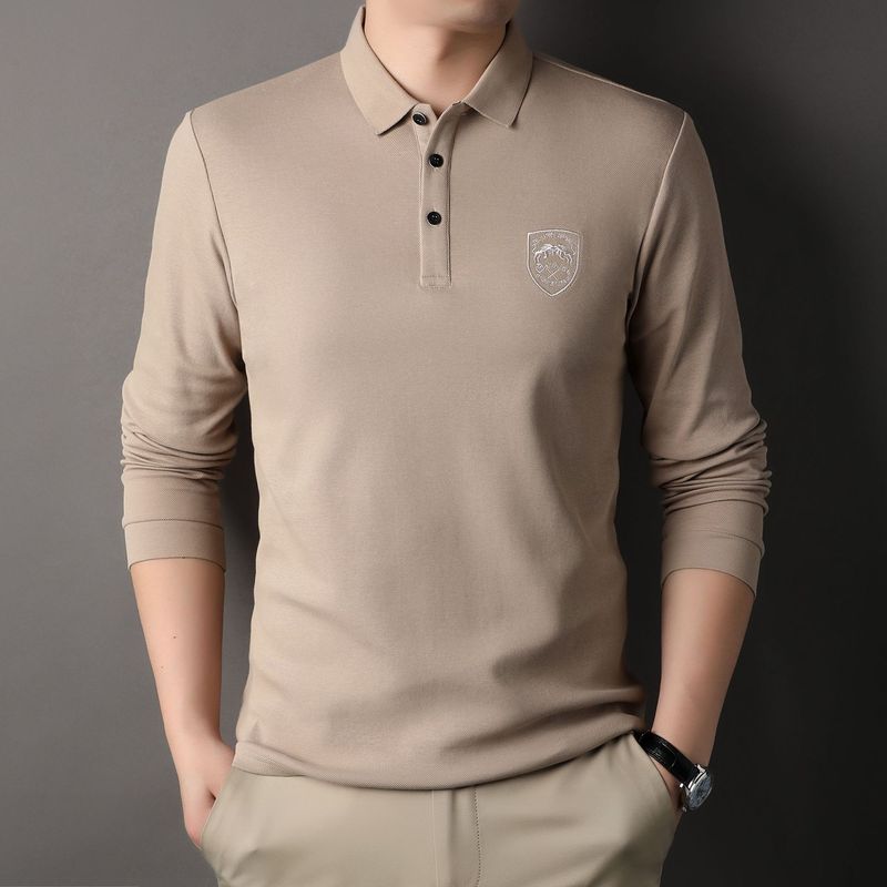 2024 new pure cotton men's polo shirt long sleeved t-shirt business casual loose collar top for men_voghion.com