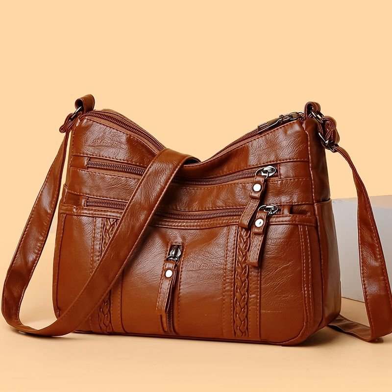 Borsa a tracolla leggera semplice da mamma, casual, in morbida pelle, lavata, nuova, grande capacità, 2024_voghion.com