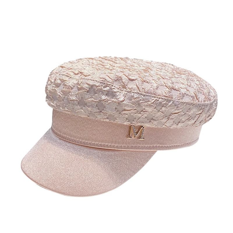 Béret plat et polyvalent pour femmes, lettre M, printemps/été, fin, décontracté, polyvalent, langue de canard pliée, chapeau octogonal_voghion.com