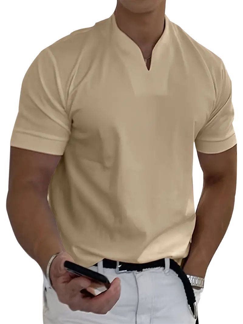 Men's Fitness Sports V Neck T Shirt Men's Elastic Short Sleeved T Men's Slim Fit_voghion.com