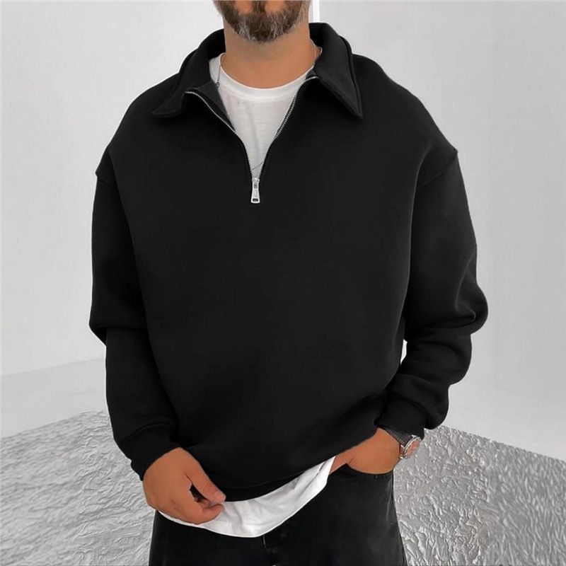 Pull décontracté à revers en velours double face pour homme, demi-fermeture éclair, veste automne/hiver_voghion.com