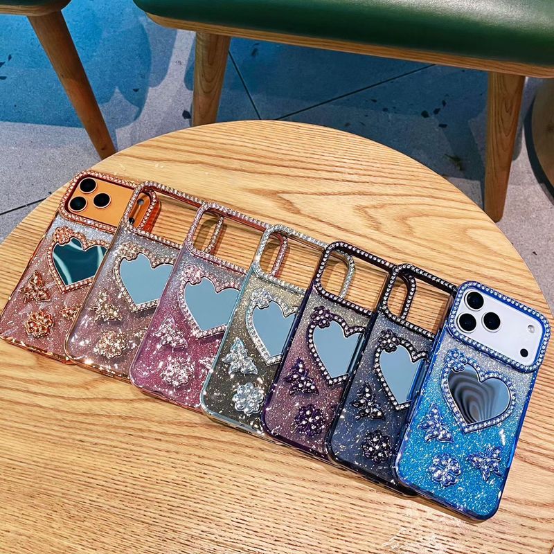 Heart Make Up Mirror Cover Funda Max Shining Dias Cases For Iphone 17 Pro Gradient Color Soft Case_voghion.com