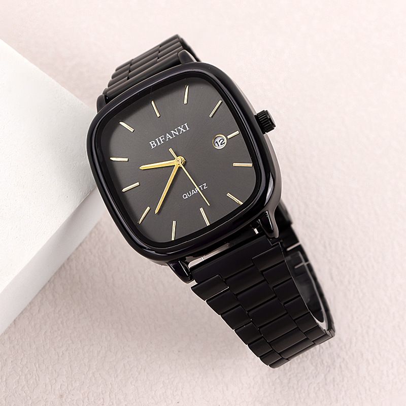 Neutral Style Steel Band Gold Small Square Calendar High-End Feel Unisex Commuter Wristwatch Gold Brick Quartz Watch_voghion.com