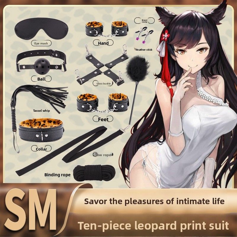 Fournitures sexuelles, accessoires SM imprimés léopard, ensemble de dix pièces de bondage, sangles de lit sexuel_voghion.com