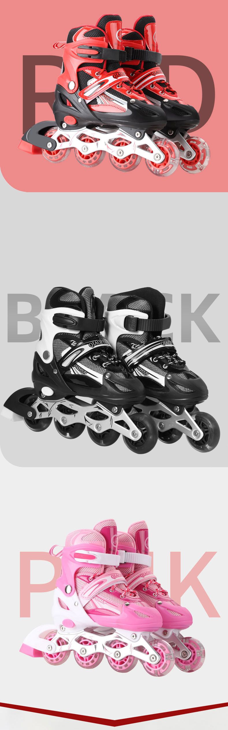 Pattini in linea professionali per adulti e bambini in PVC con rotelle universali e scarpe scorrevoli_voghion.com