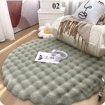 tappeto rotondo in peluche di coniglio divano soggiorno tavolino camera da letto guardaroba toletta tappeto bianco tondo_voghion.com
