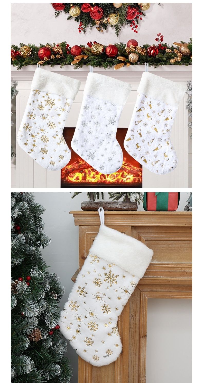 001 Cross-Border New Gold Stamping Snowflake White Rabbit Fur Socks Gift Bag Christmas Decoration Pendant_voghion.com