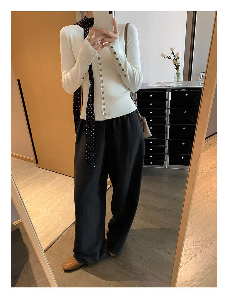 Cardigan in maglia di lana monopetto a maniche lunghe in stile francese europeo per donna, vestibilità slim fit, 2025, inizio primavera_voghion.com