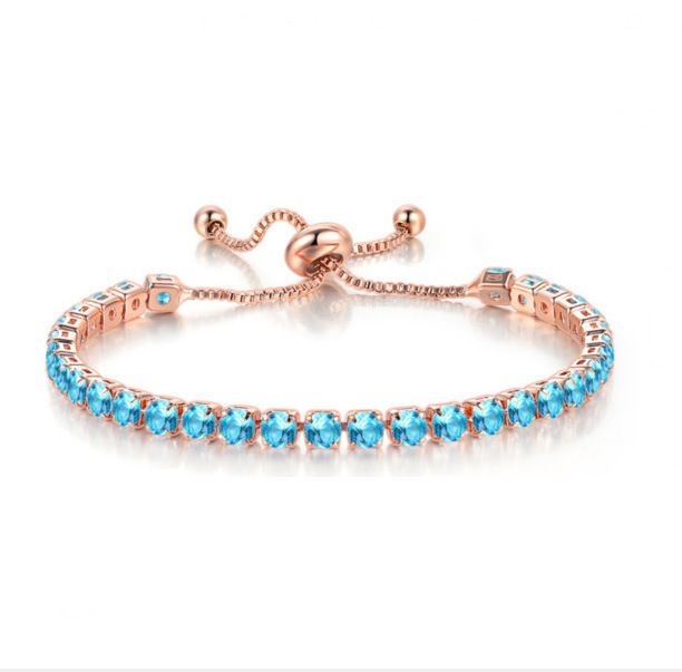 Tam Pırlanta Ayarlanabilir Bileklik - 4 mm Yuvarlak Zirkon Bileklik (Doğum Taşı Seçeneği, Lüks Işıltı)_voghion.com