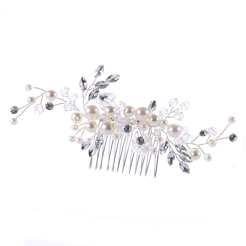 New Pearl Hair Comb White Crystal Headdress Banquet Hair Wedding Dress Accessories Bride Headdress Comb_voghion.com