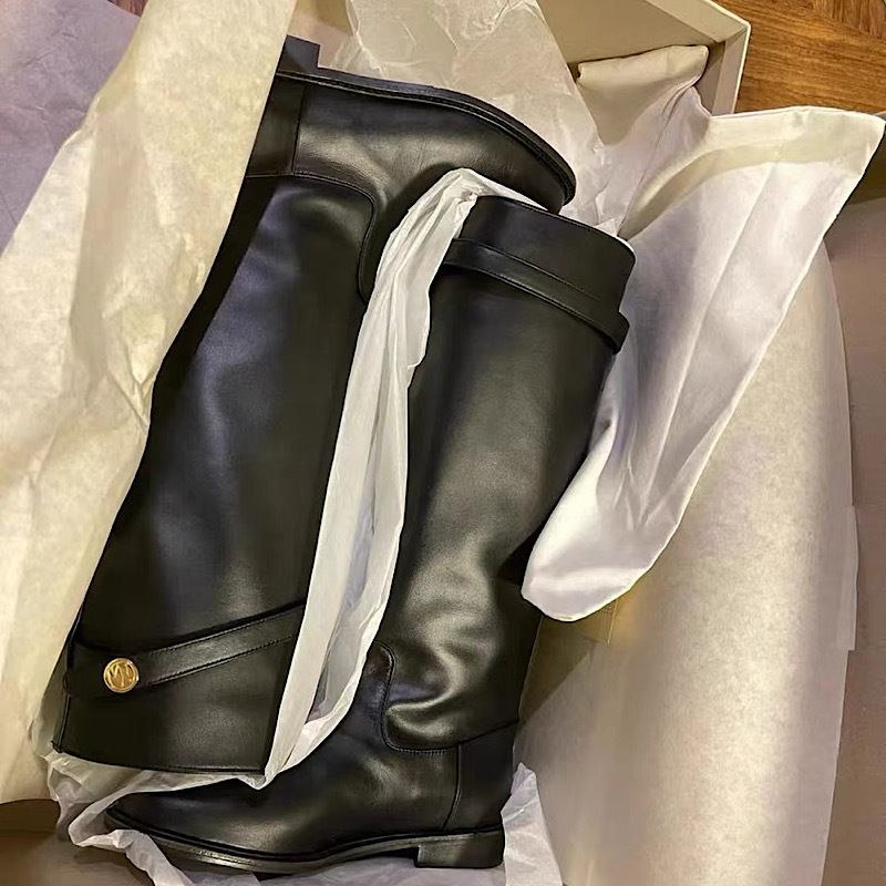 leather Riding Winter Within The High Cylinder Small Gold Buckle Over The Knee Boots_voghion.com