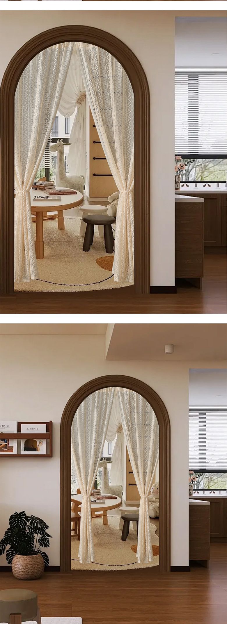 Tenda per porta geometrica bohémien - Pannello in tessuto di poliestere intrecciato con tasca per asta, motivi vintage a onde e strisce per soggiorno e camera da letto_voghion.com