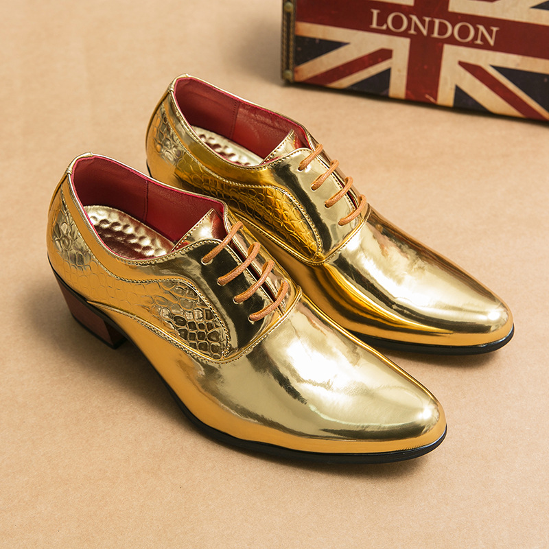 Gold Pointed High Heels Men's Shoes, Oversized Spring And Autumn Fashion Boots, Business Casual Leather Shoes For_voghion.com
