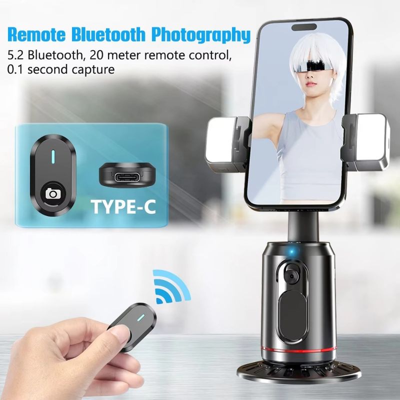 Treppiede intelligente AI con rilevamento automatico del viso, controllo dei gesti con rotazione a 360°, stabilizzatore cardanico, telecomando universale Bluetooth_voghion.com
