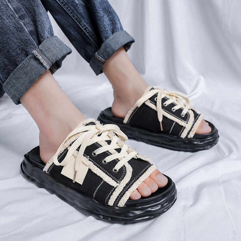 Kvast-hjemmesko til mænd, sommer- og udendørstøj, trendy mærke-klipklappere, alsidige højdeforøgende sandaler i skridsikre designs_voghion.com