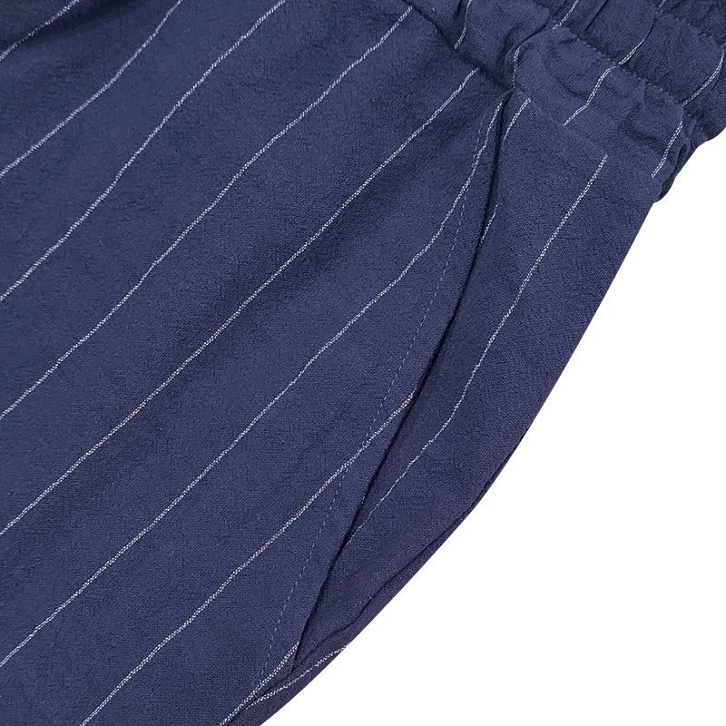 Completo da uomo con camicia a maniche corte a righe in lino e pantaloncini casual - Completo estivo traspirante per spiaggia e viaggi. Set da uomo_voghion.com