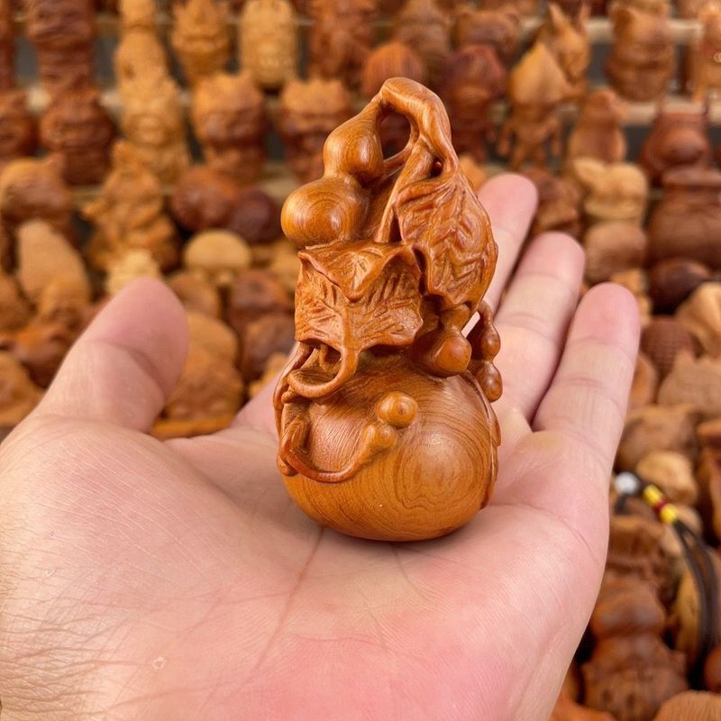 Natural Solid Wood Carving Cultural Play Gourd Five New Styles Home Decoration Cliff Cypress Handheld Piece_voghion.com