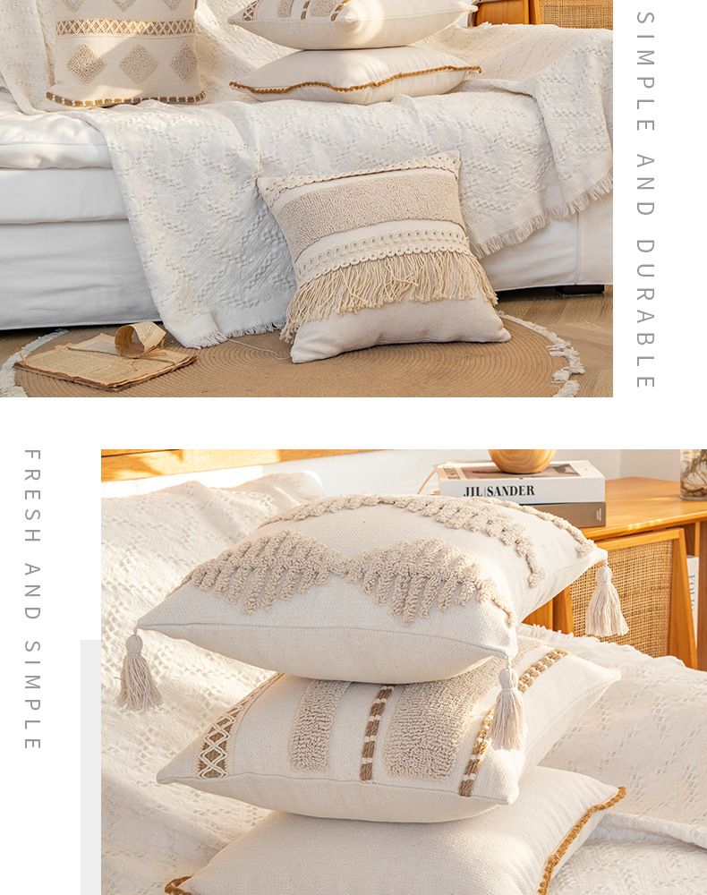 Bohemian Throw Pillow Covers – Geometric Woven Polyester Cushion Cases For Sofa & Bed (45x45cm/30x50cm, Fringe & Tassel Options)_voghion.com