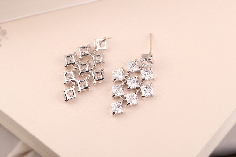 Women's Jewelry AAA Cubic Zirconia Square Stud Earrings With Copper Inlay, 925 Sterling Silver Posts, Trendy Geometric Design For Everyday Wear_voghion.com