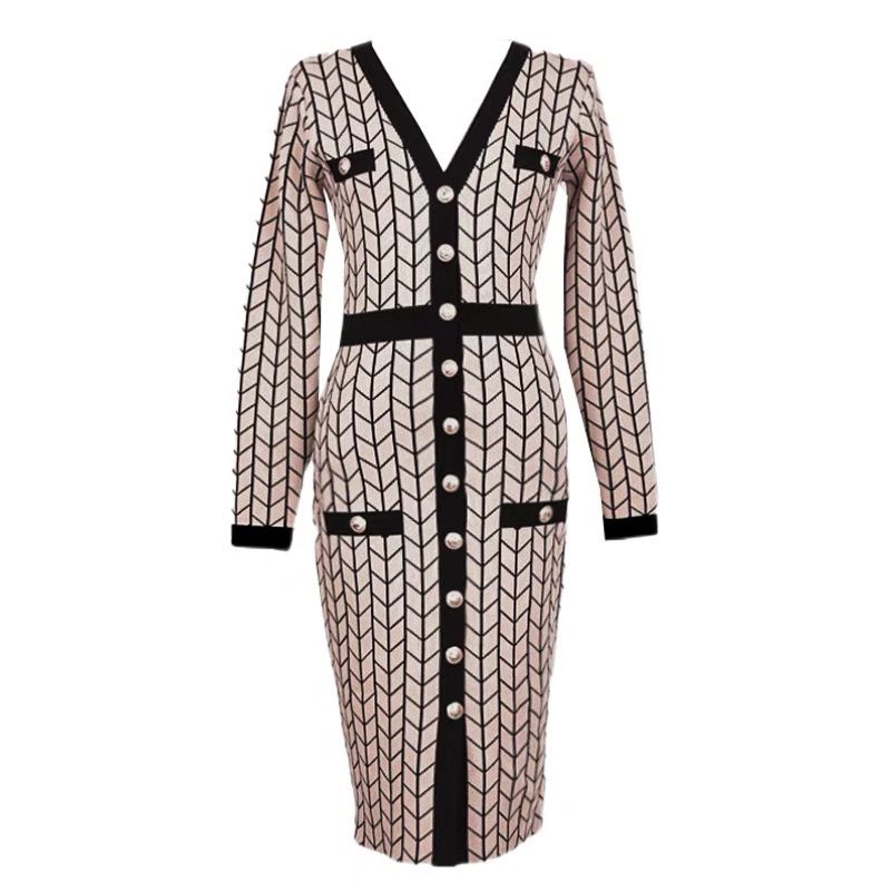 Rochie tricotată slim pentru femei, stil zeiță a temperamentului, haine de toamnă, pulover, fustă, slim fit_voghion.com