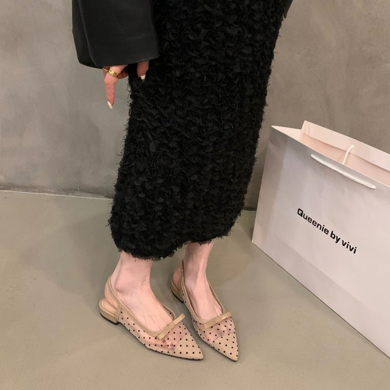 Französische Sandalen mit niedrigem Absatz und Schleife, Peeptoe, Feen-Design, neu, Sommer, atmungsaktive Mesh-Flachschuhe_voghion.com