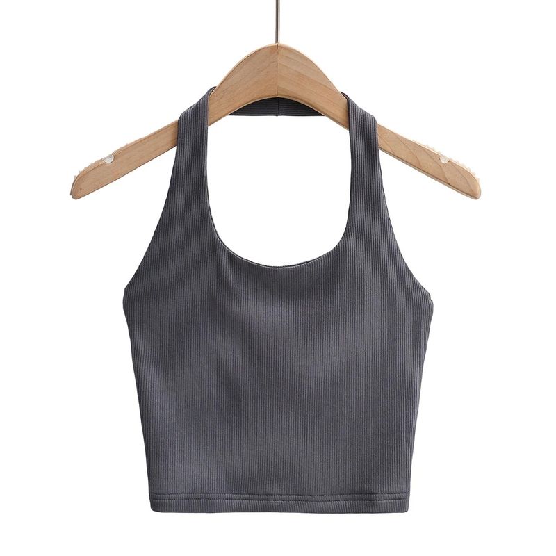 Gilet da donna con scollo a U profondo, stile INS, vestibilità aderente, tinta unita, piccolo gilet estivo_voghion.com