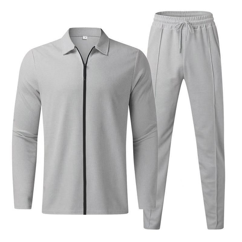 Outono e inverno novo terno casual, manga waffle calças compridas conjunto de duas peças, terno masculino_voghion.com