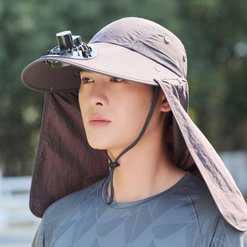 Cappello da pescatore alla moda da uomo, con cappuccio e ventola di raffreddamento, protezione completa, parasole, campeggio, anti-UV, traspirante, a tesa larga, per esterni_voghion.com