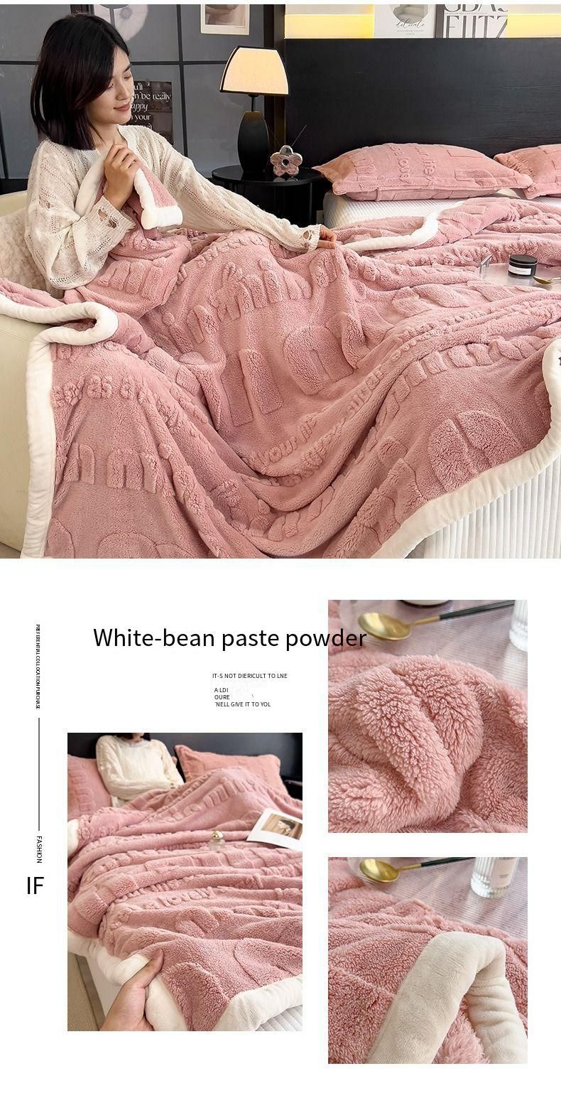 Light Luxury Rabbit Plush Blanket Thickened Warm Comfortable Cotton Velvet Blanket Siesta Air Conditioner Blanket Leisure Sofa Letter Cross-border_voghion.com