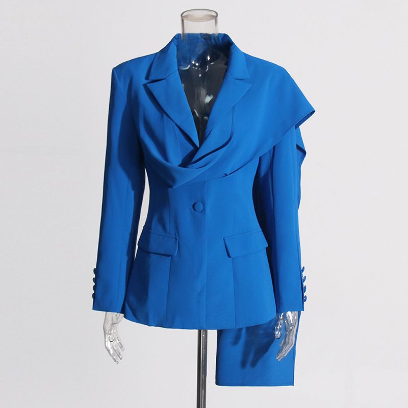 2025s Elegant Temperament Style 2025 New Slim Fit Ribbon Splicing Niche Design Solid Color High-end Suit Jacket_voghion.com