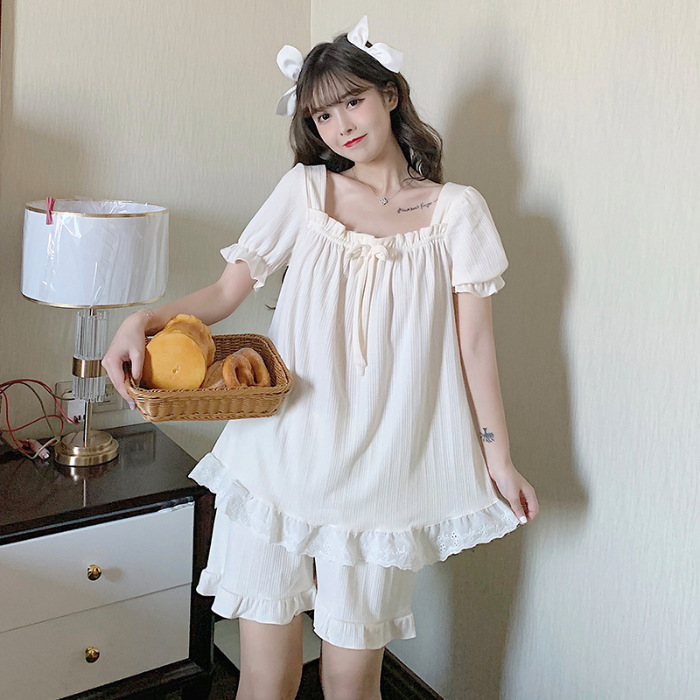 6535 Baumwolle Nachtwäsche Frauen 204 Sommer süße Prinzessin Stil Kurzarm Shorts zweiteilige Home Kleidung für Studenten_voghion.com