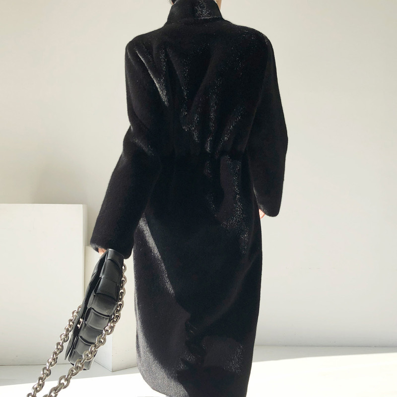Women's Clothing mink coat mid length women's plush coat stand collar winter new black mink fur_voghion.com
