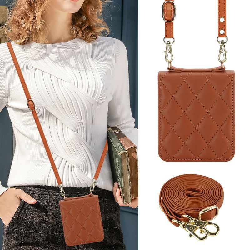 Nuova custodia per cellulare Z Flip6 per donna Custodia protettiva a tracolla Samsung Flip4 Custodia in pelle per cellulare a quadri_voghion.com