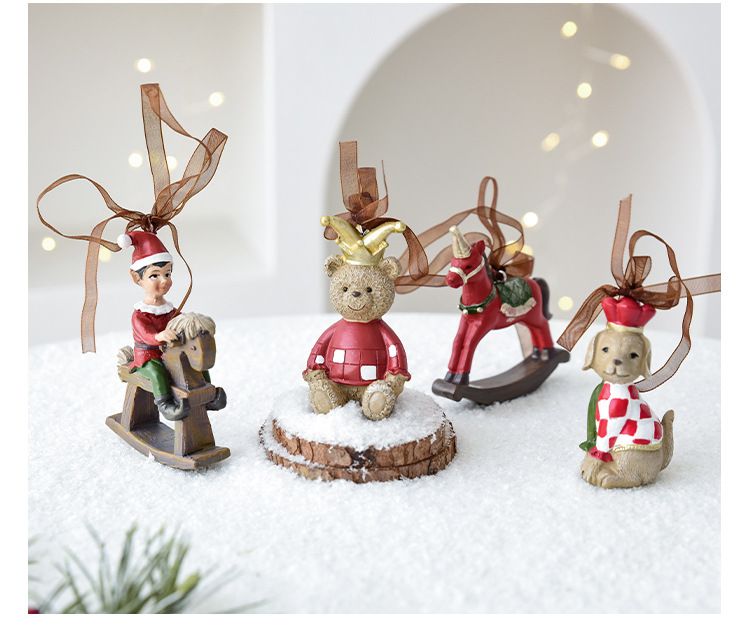 Christmas Tree Ornaments – 12-Piece Resin Hanging Decor Set With Cute Bears, Crowned Animals & Holiday Motifs (Modern Minimalist Style)_voghion.com