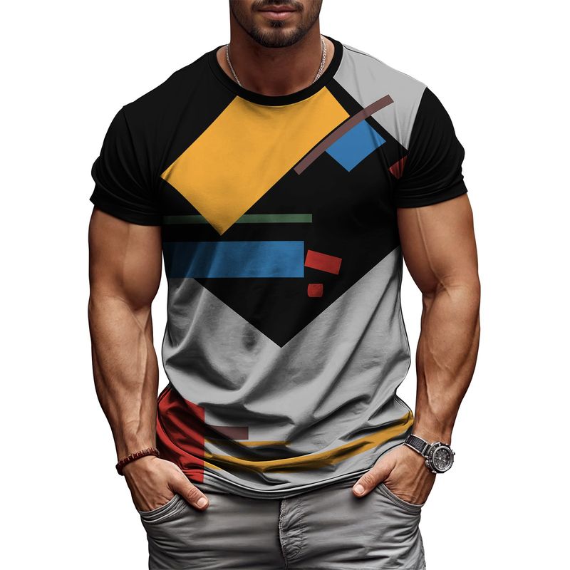 2025 Modern Mens Graphic T Shirt Stripe Geometry Design Summer Streetwear Short Sleeve Tee Hipster Harajuku Style Breathable Cot_voghion.com