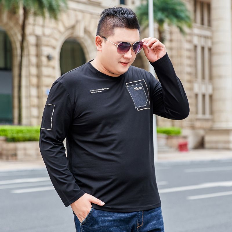 Großes Herren-T-Shirt mit Stickerei im Frühling und Herbst, Rundhalsausschnitt, dickes, bedrucktes Langarm-T-Shirt in Übergröße, Außenhandelskleidung für Herren_voghion.com