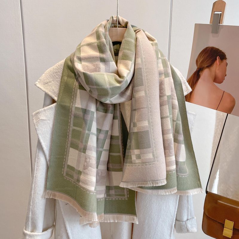Doppelseitig bedruckt für Damen im Herbst und Winter, Wärme, Pony-Mode, Verwestlichung, leichter Luxus, karierter Schal,_voghion.com