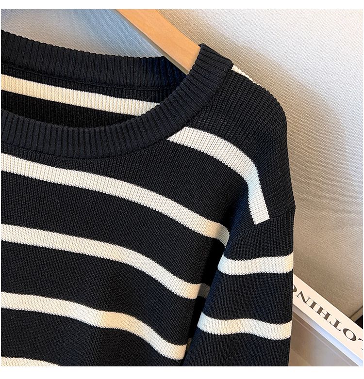 Übergrößen-Viskose-Stricktop für Damen, schlankmachendes Langarm-T-Shirt für kurvige Figuren (2XL-7XL, Schwarz/Beige)_voghion.com