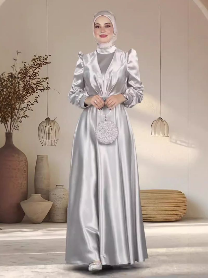 Women's Clothing New Temperament Satin Evening Dress Robe Long Muslim Burqa Dress Female_voghion.com